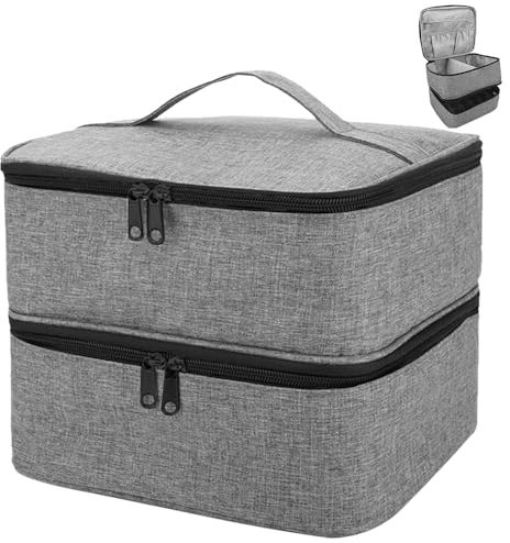 ADERTOS Borsa Porta Smalti a 2 Strati Organizzatore per Smalto Impermeabile Pochette Porta Smalti in Nylon per 30 Flaconi Valigetta Porta Smalti e Lampada Unghie UV, 25 * 20 * 19cm, Grigio