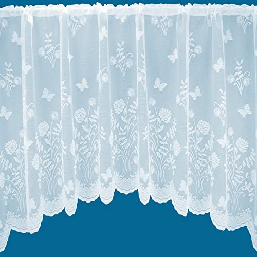 Country Garden Butterfly Jardiniere Arched Floral Pattern Net Curtains In White - Sold in Set Sizes ((254cm (100) Wide x 91cm (36) Drop))