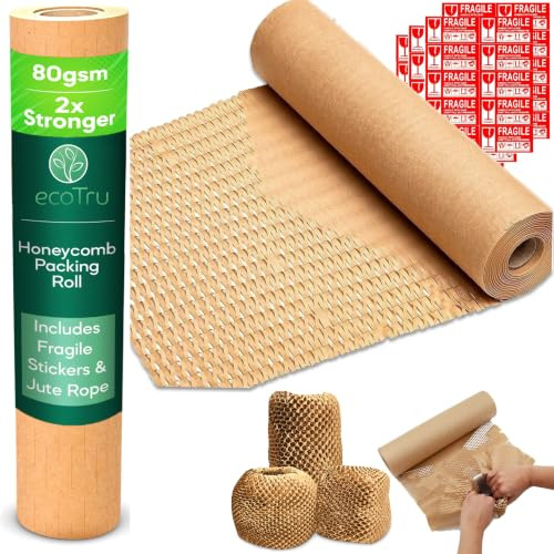 ecoTru UK Honeycomb Wrapping Paper 30cm x 100m, British Brand Eco Friendly Alternative Bubble Wrap for Moving House, Biodegradable Packaging, Packing Paper for Shipping Boxes