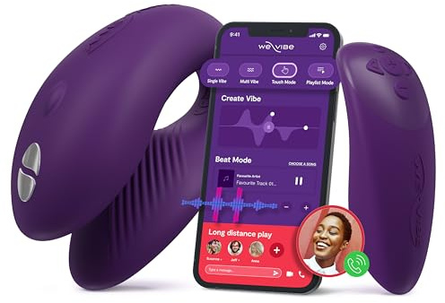 We-Vibe Chorus Vibromasseur double stimulation couple télécommandé | contrôlé via app | Stimulateur point G, clitoris et pénis | Sextoys pour jeux sexuels d'adultes | violet
