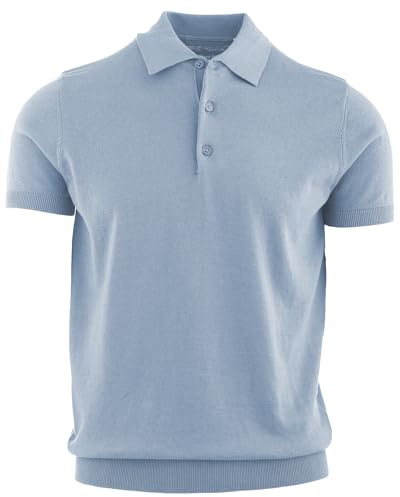 Cashmere Zone CZ-Polo Uomo in Jersey di Lino e Cotone Elegante, Maglietta Casual Estiva a 3 Bottoni, T-Shirt Traspirante Slim Fit, Maglia Leggera per Ufficio o Tempo Libero (XXL, Azzurro)