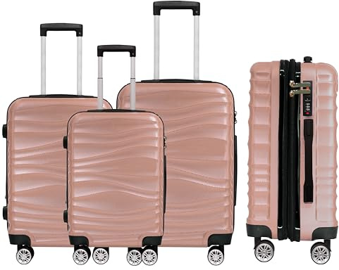 DMS Kofferset 3-teilig mit Rollen & Zahlenschloss – Hartschalenkoffer aus ABS – Trolley Set leicht & robust – ineinander stapelbar – Schwarz, Rosa, Silber oder Blau (Rosa)
