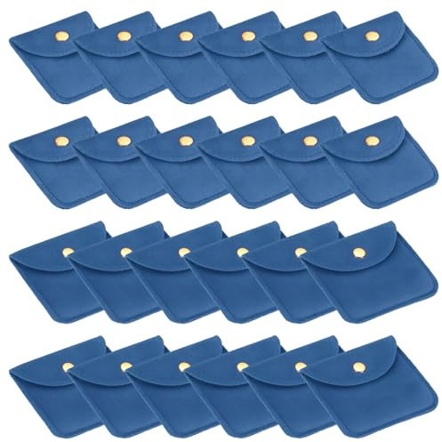 PATIKIL Velvet Jewelry Pouches, 24 Pcs Jewelry Packaging Gift Bags with Snap Button for Bracelet Rings Watch Necklace, (2x2/3x3) Dark Blue