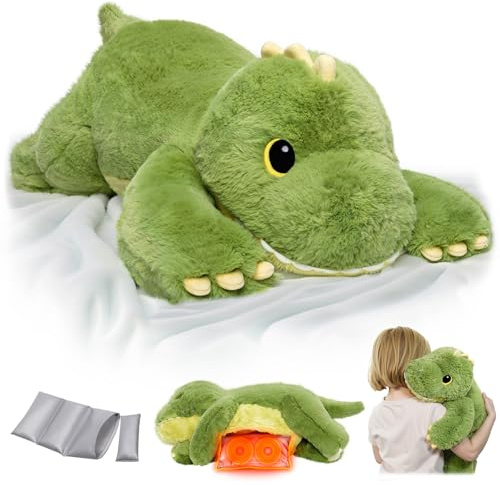 Mewaii Peluche Lestée Dinosaure avec Coussin Chauffant Micro-Ondes - Peluche Pesant 2,3KG, Réglable, Chauffable et Refroidissable, Cadeau Douillet pour Adultes et Enfants (23 Pouces)