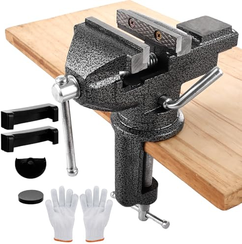 MUXHEL Vice 70mm, Bench Vice Clamp 360° Swivel Base Vices for Workbench, Heavy Duty Work Bench Clamp Table vice for Small DIY Craft Projects Sanding Drilling Welding-Black