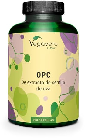 Vegavero OPC 500 mg | Extracto de Semilla de Uva | 70% OPC | Antioxidante Natural, Salud Cardiovascular y Anti-Aging | 240 Cápsulas | Testado en Laboratorio | Sin Aditivos y Vegano