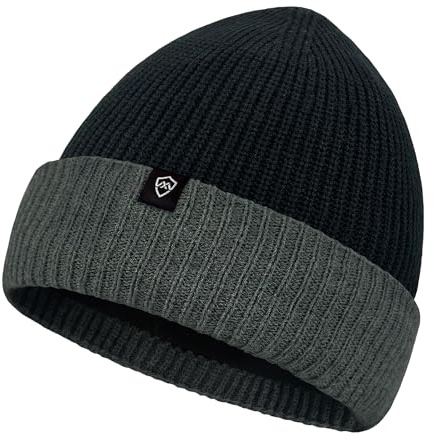 DexShell Waterproof Two-Tone Cuffed Beanie for Men & Women, Acrylic Knit Outer with Fleece Liner and Breathable Breathable Membrane Laminated on the Inside, Jet Black Grey, One Size