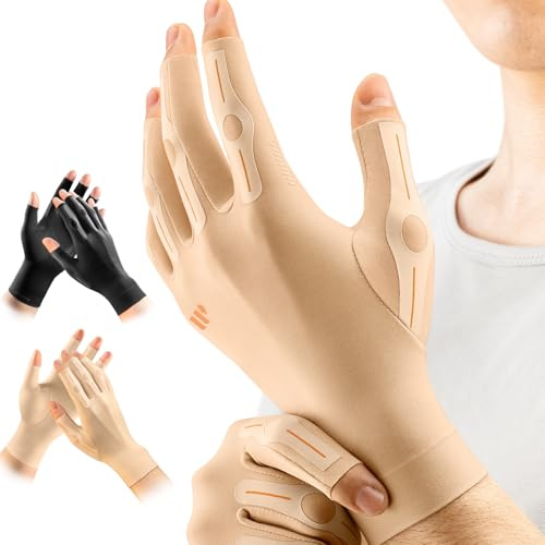 WHCOOL Compression Artiritis Gloves for Women&Men with Graduated Pressure Design for pain, Finger Support for Hand Comfort, Daily Wear & Sleep Use for Crocheting, Typing Fit Palm 7.3-8.3'' Skin M