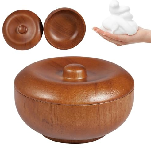 Generico Da Barba In Legno Con Coperchio, Per Sapone Da Barba Per Uomo In Legno, Per Schiuma Riutilizzabile Da Uomo, Contenitore Per Sapone A Schiuma Rapida Per Bagno