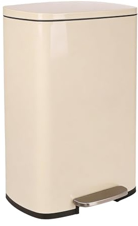 Harbour Housewares 50L Stainless Steel Pedal Bin – Beige Soft Close Kitchen Trash Can with Foot Pedal, Removable Inner Bucket, Hands-Free Rubbish Bin for Home or Office