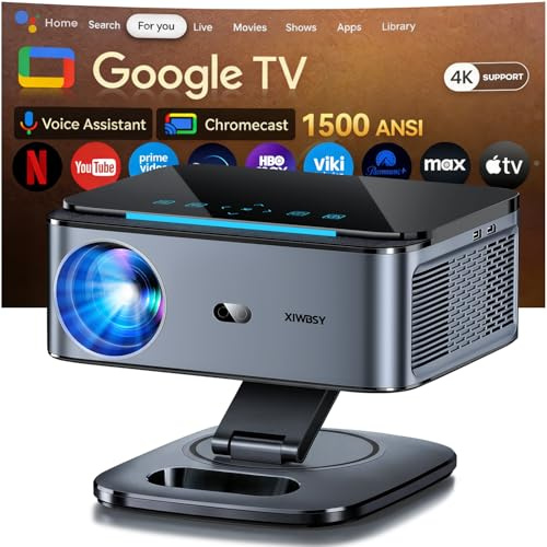 Proiettore 【1500 ANSI/autofocus/rotazione di 360°】 XIWBSY Proiettore 4K Google TV/controllo vocale, WiFi 6 Bluetooth 5, 38000 lumen, Home Cinema/Outdoor Beamer Netflix
