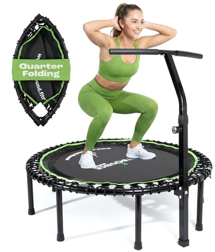 MXL Just Bounce 44 Bungee Rebounder, Premium Quarter-Folding Mini Trampoline for Adults with Handle, Silent & Low-Impact Bounce, Perfect for Indoor, T-Bar for Stability, 32 Bungees, 330 lbs Capacity