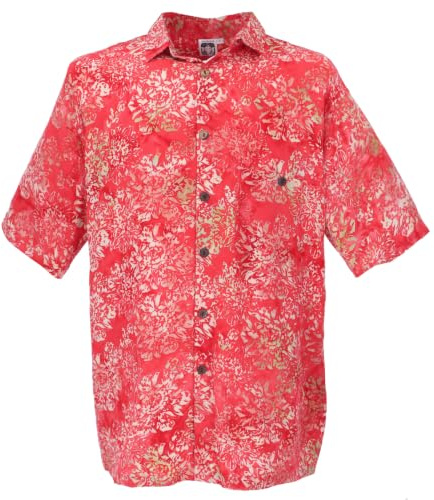 GURU SHOP Chemise décontractée Bali Batik pour homme, rouge, M