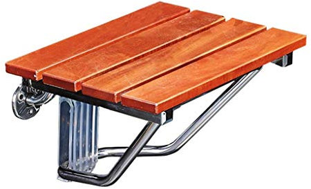 Foldable Wall Shower Stools and Chair Wall Mounted Wooden Folding Shower Seat Wood Change Shoes Stool 304 Stainless Steel Bracket for Elderly/Disabled Anti-Slip Shower Seat Stool Max. 160kg