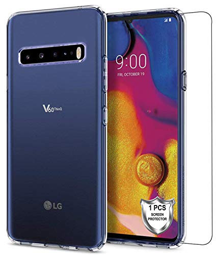 Axcellent Case for LG V60 ThinQ 5G + Tempered Glass Screen Protector,Clear Transparent Ultra Slim Protective Shockproof Back TPU Silicone Gel Case Cover for LG V60 ThinQ 5G