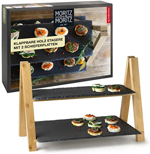 Moritz & Moritz Schiefer Etagere 2 Ebenen - 35 x 25 x 28 cm - Schieferplatte zum Anrichten und Servieren von Snacks