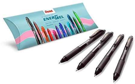 Pentel Energel X BL107, Pack de 4 Rollers encre gel rétractables, Pointe moyenne 0,7 mm, Noir
