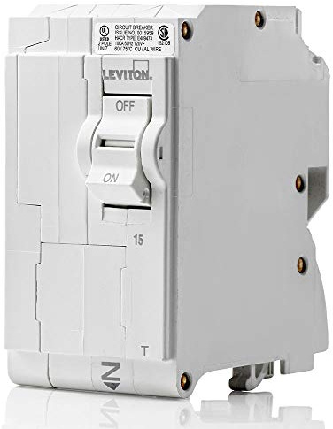 Leviton 15A 2-Pole Plug-On Standard Branch Circuit Breaker, Thermal Magnetic, 120/240 VAC, LB215-T, White
