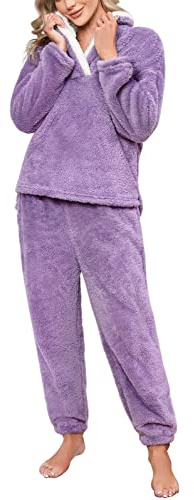 Niwicee Pigiami Due Pezzi da Donna Pigiama Donna Pile Set Invernale in Velluto Super Morbido Set Lounge Sleepwear Sets Sleepwear Soft Accappatoio Winter