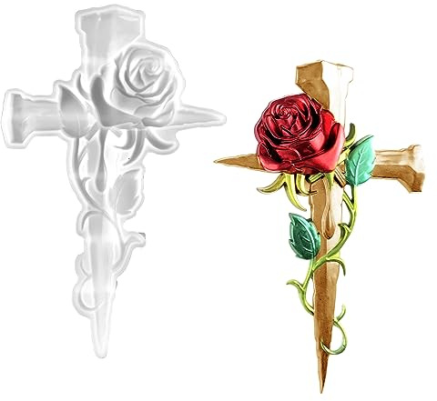 Cross Large Rose Silicone Molds,Silicone Epoxy Casting Mould, Cake Molds,for Wall Decor, Home Office Decoration, Resin Casting Art Crafts