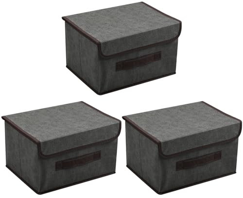 3 Stück Aufbewahrungsbox Aufbewahrungsboxen aus Stoff mit Deckel Grau Faltbare Aufbewahrungskörbe Kleine Stoff Aufbewahrungskorbwürfel mit Griffen Organizer für Spielzeug Kleidung, Bücher(26x19x16 cm)