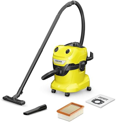 Kärcher Aspirateur Eau et Poussières WD 4 V-20/5/22, Puissance : 1000W, Cuve Polypropylène : 20L, Flexible d'Aspiration : 2,2m, Soufflerie, Filtre Plissé Plat, Suceurs Sol Fentes, Sachet Filtre Ouate
