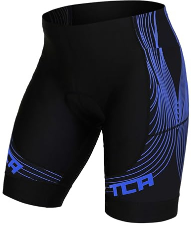 TCA Pantalón Corto Acolchado para Ciclismo para Hombre Slipstream, de Secado rápido, Transpirable y Antideslizante, con Bolsillo Trasero con Cremallera. Ideal para Ciclismo - Negro/Azul, S