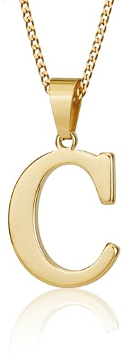 Suweibuke Initial Necklace for Men Women Boys Girls, 18K Gold Plated 26 Letters Pendant Necklace, Personalized Jewelry Gifts (Gold-C)