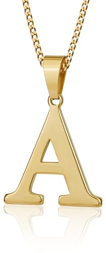 Suweibuke Initial Necklace for Men Women Boys Girls, 18K Gold Plated 26 Letters Pendant Necklace, Personalized Jewelry Gifts (Gold-A)