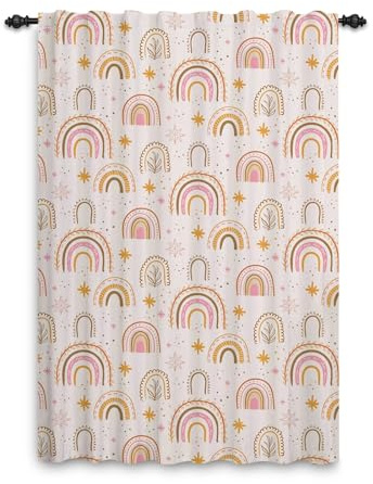 ggaimwf Rideaux Arc-en-Ciel à Plis Crayon Style Boho Rideaux Arc-en-Ciel Chambre d'enfants Naturel Traitement de fenêtre pour Filles Salon Crèche Café Rideau intérieur 107x160cm 1 Panneau