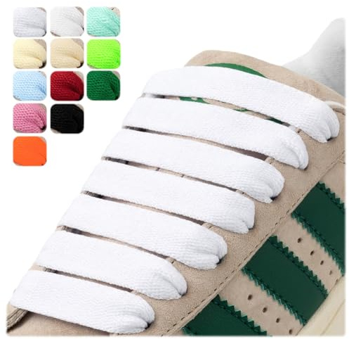 Puzeam 2 Pairs 15mm Wide Flat Shoe Laces for Campus Shoes White 100cm