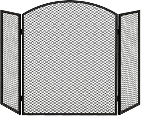 HOMCOM Salvachispas para Chimenea de 3 Paneles Protector de Chimenea Plegable con Estructura de Acero 96x62 cm Negro