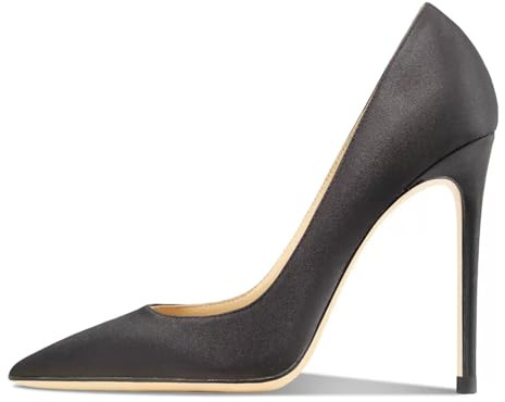 Eestfy Bombas Elegantes Mujer Satin Punta Afilada Tacón de Aguja Clásicos Slip On Tacón Alto Zapatos de Corte de Etiqueta para Boda y Fiesta Formal,Negro,37 EU