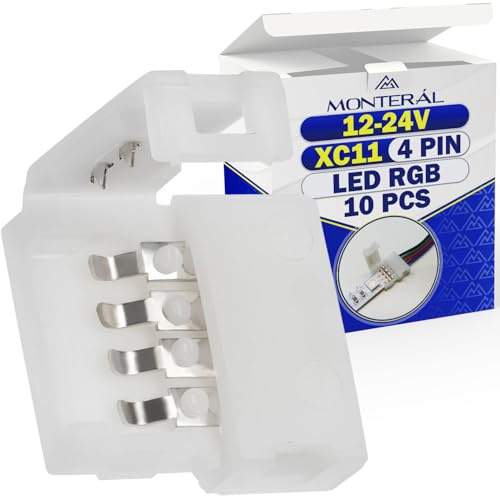 Genérico 10 Piezas Conector Tira LED 4 Pin para XC11 Cintas RGB 12V-24V - Conectores Tiras LED de Conexión Rápida sin Soldadura - MONTERAL