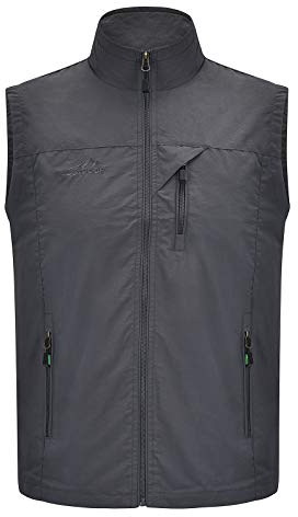 Spanye Men Vest Outdoor Leisure Multi-Pocket Loose Fit Vests Photography Fishing Jacket (Gray, Large)