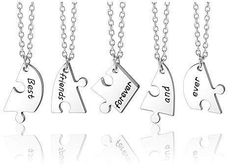 Jovivi Collar de la amistad para 3/4/5 BFF cadenas puzzle colgante Best Friends Forever and Ever, collar para hermanas y amigos, Metal, No es una piedra preciosa