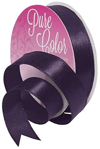 Morex Ribbon Wired Satin Ribbon, Gift Wrapping, Christmas and Wedding Décor, Silk Ribbons for Crafting and Floral Arrangements, 5/8 inch by 10 Yards, Plum