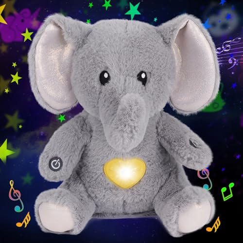 Cuteoy Plüsch Grauer Elefant Stern Projektor Musikalisch Einstellbar Singend Nachtlicht Gefüllte Tiere Leuchtende Kawaii Plüschtiere Spielzeug Geschenke für Kinder