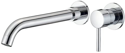 VALAZ Robinet Salle Bain Mural | Mitigeur Lavabo, Mélangeur Eau Froide et Chaude, Pas de Fuites, Installation Facile et Rapide | Laiton, Inoxydable, Élégant, Rond, 26 cm, Chromé, Série Guadiana