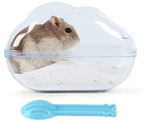 BUCATSTATE Hamster Sand Badezimmer, Hamster Sandbad Sandkasten Toilette mit Schaufel Sand Trockenbad Container für Chinchilla, Goldene Bären, Gerbil (Transparent Blue, M)