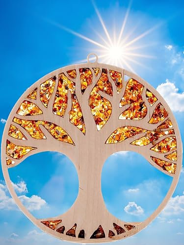 POMMERNTRAUM ® | Sonnenfänger Fensterbild Bernstein Suncatcher Fensterdeko Lebensbaum Baum des Lebens