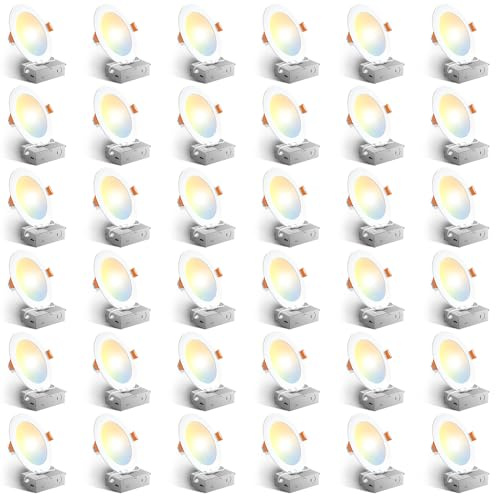 Amico 36 Pack 6 Inch 5CCT Ultra-Thin LED Recessed Ceiling Light with Junction Box, 2700K/3000K/3500K/4000K/5000K Selectable, 12W Eqv 110W, Dimmable Can-Killer Downlight, 1050LM Brightness - ETL&FCC