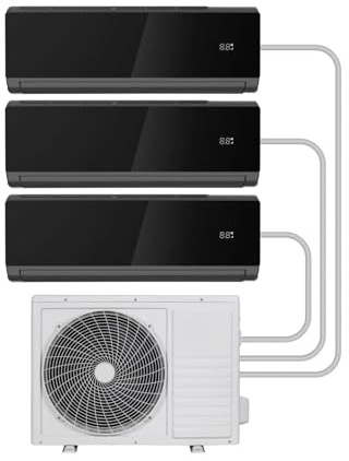 electriQ iQool Multi‑Split 3×9,000 BTU Smart Wall Split Heat Pump AC – Black, 3‑Zone Control, A++/A+ Efficiency, Wi‑Fi/Voice, “I Feel” Sensor, Sleep Mode – Includes 5 m Pipe & Cable Kit