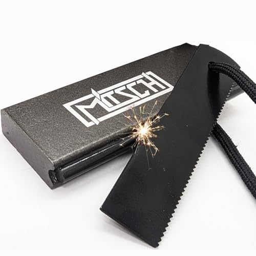 MITSCH Fire Steel with Magnesium Block - Professional Outdoor Fire Starter for Bushcraft, Survival & Camping - Strong Sparks - Emergency Equipment + Scraper & Paracord