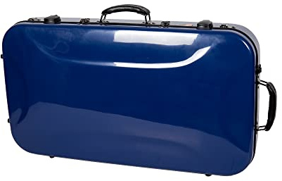 Crossrock Fiberglass Double Case for Mandolin & 4/4 Violin ā Fits A & F-Style | Navy Blue Gloss Finish, TSA Lock, Backpack Straps, Accessory Storage ā Pro Tour Series