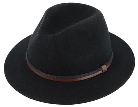 fiebig Traveller Wollfilzhut | Rollhut mit zweifarbigem Kunstlederband (55-S, Schwarz)