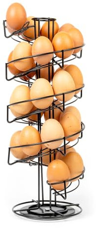 HEFTMAN Schwarzer Eierspirale Eierhalter - Freistehender Egg Holder für die Küche - Eierkorb Eierspender Fasst Bis zu 32 Eier - Stabiler, Drehbarer Eierständer mit Rutschfester Basis