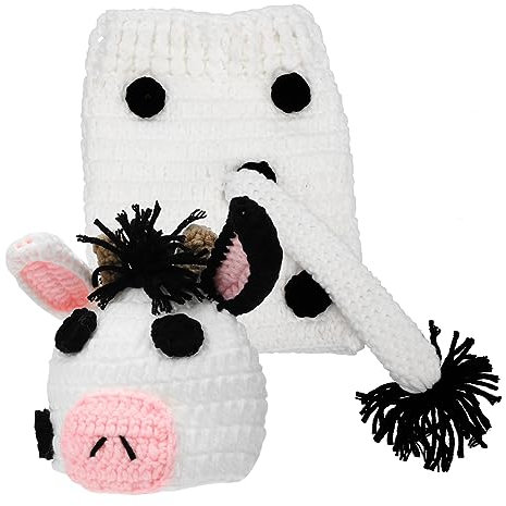 Veemoon Neugeborenen Fotografie Outfit Gestrickte Kuh Hut Hosen Set Baby Foto Kleidung 0-6 Monate