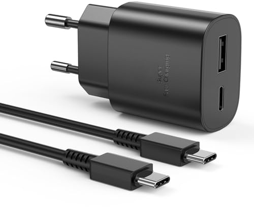 Caricabatterie Sumsamg 25W,Caricatore USB C Rapido a doppia porta per Sumsamg Galaxy S22/S22 Ultra/S21 Ultra 5G/S21 FE/S20/S10/S9/A13,Caricabatterie Sumsamg Veloce con Tipo C Cavo