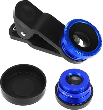 CHILDWEET 3 in 1 Clip-on Fisheye Wide Angle Macro Lens for Smartphones Universal Cellphone Camera Lens Blue 180 Degree for Mobile Phone Photography